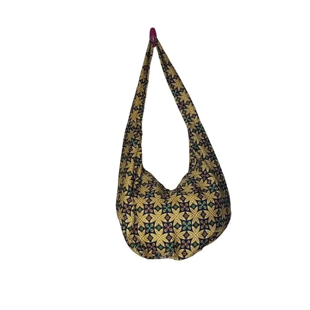 Handmade Block Printed Shoulder Bag with Zip Pocket Multicolor boho Uganda